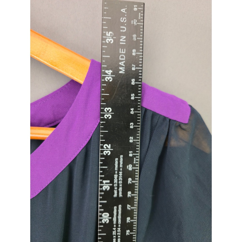 I Love H81 Pleated Mini Dress Medium Navy Purple Colorblock Chiffon Flutter Slv - Picture 3 of 9